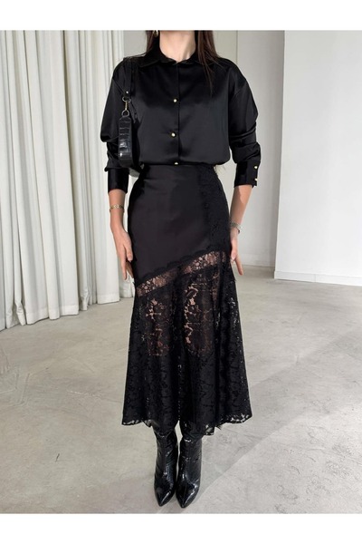 Pulli Collection Lace Satin High Waist Women's Skirt