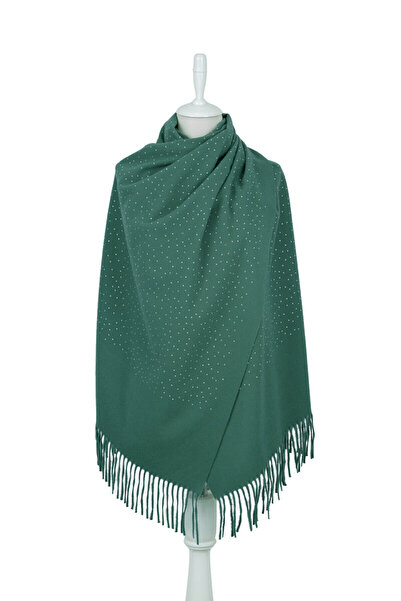 Bursa İpek Green Solid Color Stoned Winter Shawl