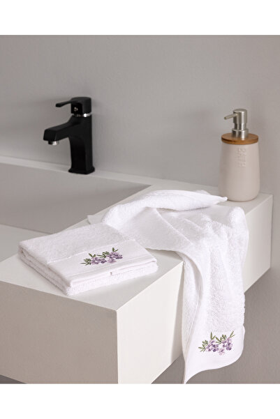 Madame Coco Elyor 2-компонентна 100% памучна бродирана кърпа за ръце - бяла/л...