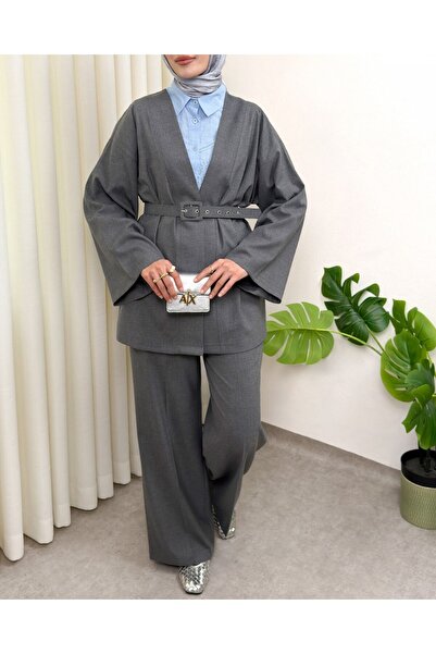 Modamorfo Kimono Set with Belted Trousers - Smoked