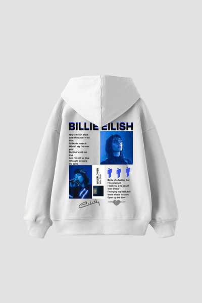 Bak Moda Hanorac alb unisex supradimensionat cu imprimeu Billie Eilish Wild F...