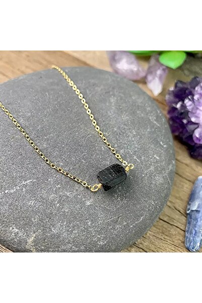 Ezera Colier cu turmalină neagră brută, Aron, placat cu aur de 18K