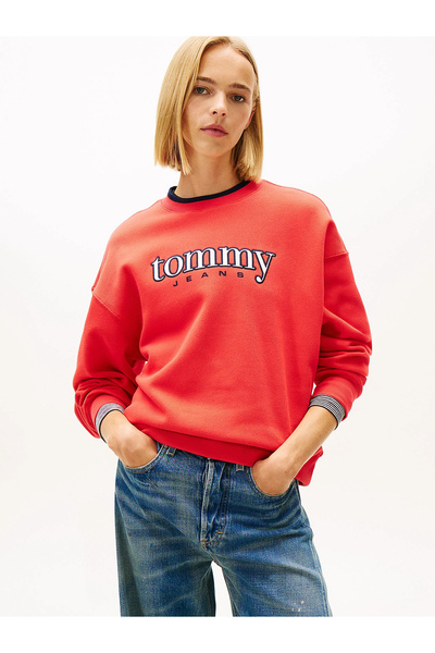 Tommy Hilfiger Tjw Boxed Cut Tommy Appliqué Crew Neck Women's Red Sweatshirt ...