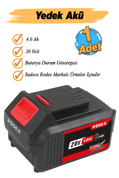 Badem10 Rodex RPX 2040 Li-on Yedek Akü 4.0 Ah 20 Volt ŞArj Edilebilir Vidalam...