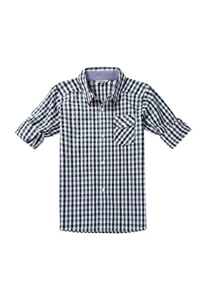 Bienzoe Camasa baieti, BIENZOE, model in carouri, 100% bumbac, Verde/Negru, m...