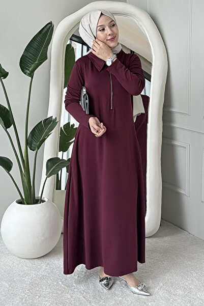 SaklıButik Nadia Half-Zip Collar Detail Dress