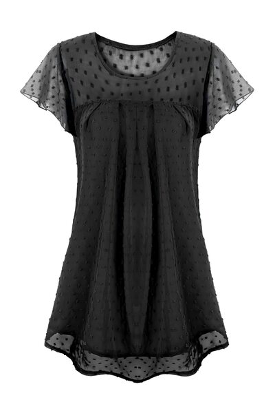 Amoretu Women's Blouse, AVAYUU, Short Sleeve, Chiffon, Swiss Dots, Round Neck...