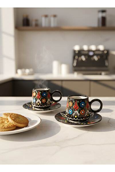 RGS HOMELİFE 2-Piece Handmade Kazan Type 4-Piece Turkish Coffee Cup Set for 2...