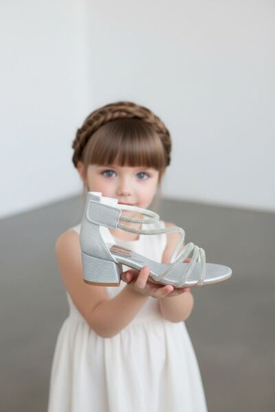 Adım Dünyası Girl's Glittery Short Block Heel Ankle Strap Evening Dress Shoes...