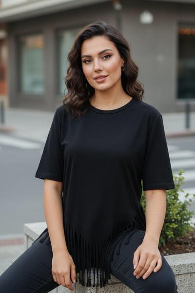 Mossta Велосипедна блуза з коміром і бахромою з віскози - чорна