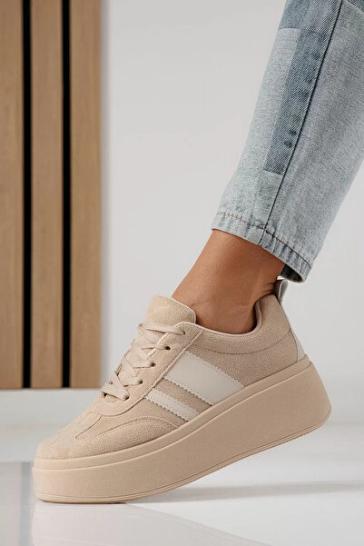 Zaira Women's beige sneakers made of eco-leather suede Diana #24302 - 40