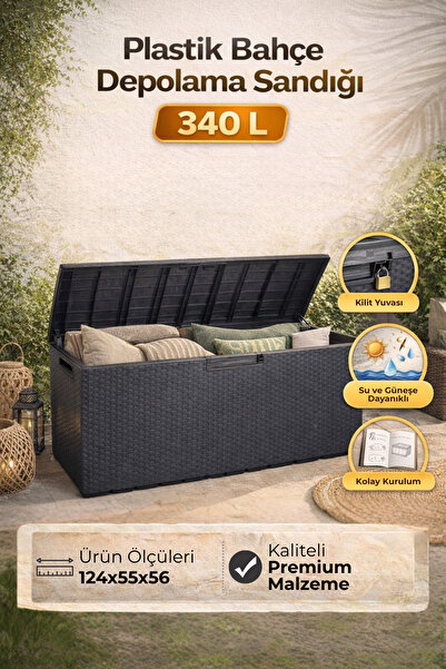 homenter Bahçe Depolama Sandığı 340 L | Kilit Yuvalı | İç & Dış Mekân