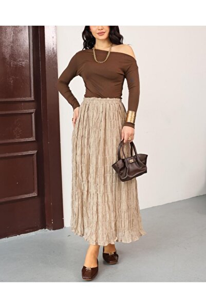 Modamorfo تنورة مبطنة من قماش الجيبي المودال - بيج