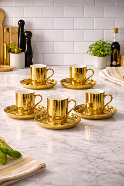 isra kristal Modern Silver Porcelain Turkish Coffee Cup Set - 6-Piece Silver Cup