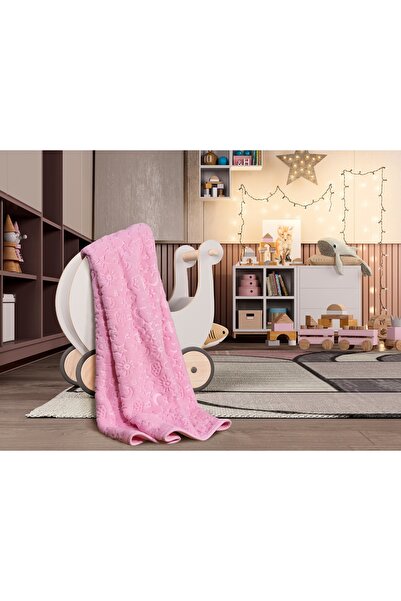 Bulut Anne ve Çocuk Baby Plush Blanket Blue-Ecru-Pink Embossed Patterned 100X...