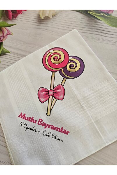 DESİGN 10 Adet Lolipop Desen Mutlu Bayramlar yazılı Mendil, Mendil,Bayram Men...