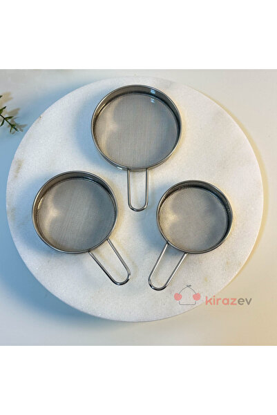 KirazEv 3 Boy Paslanmaz Çelik Un Eleği ve Çok Amaçlı Mutfak Süzgeç Seti 10-9-...