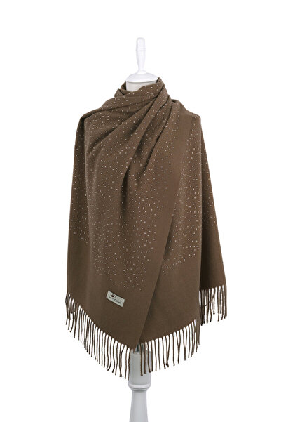 Bursa İpek Brown Solid Color Stoned Winter Shawl