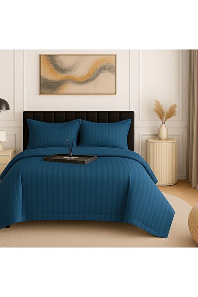 Pucioasa Lenjerie de pat dublu 4 piese, damasc policoton, albastru petrol