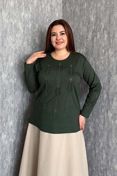 ModaPlaza Women's Blouse with Stone Embroidery on Front and Sleeves 001