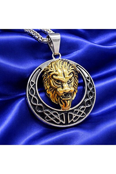 voyageaccessory Lion Figured Zircon Stone Stainless Steel Men's Lion Necklace