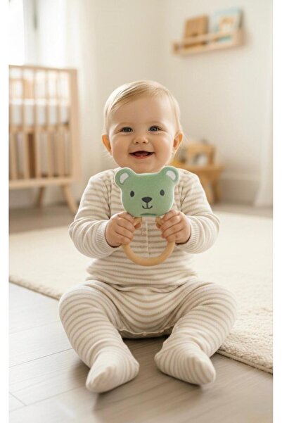 Lumos Trade Doğal Ahşap Halkalı Diş Kaşıyıcı ve Çıngırak - Ayıcık Figürlü Org...