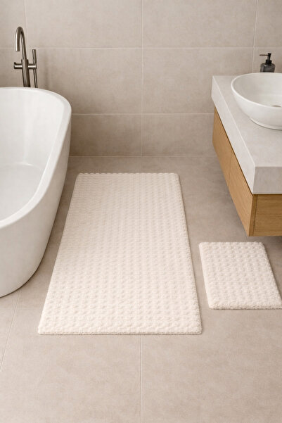 ALgorand Home Bathroom Mat Set of 2 Buble Cream Soft Non-Slip Base Washable S...