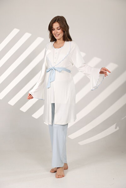 Rimel Homewear طقم نسائي مكون من 3 قطع باللون الأزرق والبيج للحوامل والمرضعات...