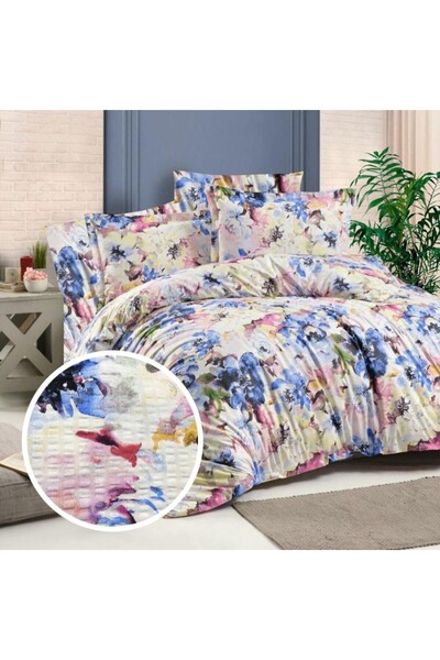 Pucioasa Lenjerie de pat dublu creponata cu elastic pentru saltea 160x200cm, ...