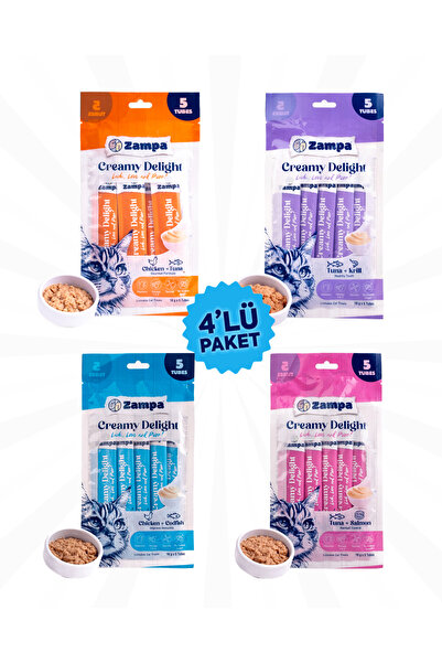 Zampa Creamy Delight Karışık Kedi Ödül Maması 4’lü Paket (Toplam 20 Tüp)