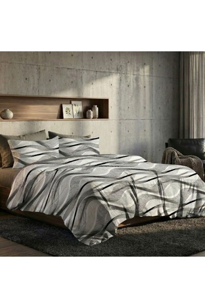 Pucioasa Lenjerie de pat dublu din finet cu 6 piese, Linii ondulate