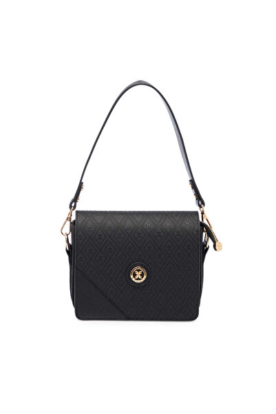 Tergan Siyah Print Kadın Omuz Çantası - S1WPR0000807-R0P