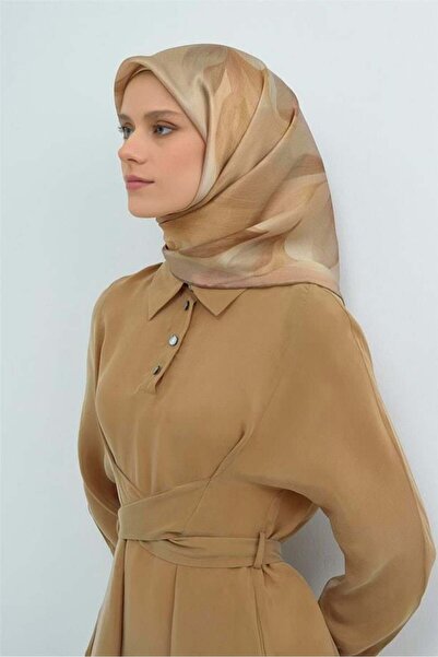 Armine Sura Pure Silk Scarf 9519 - 85 Cream Brown Floral Pattern