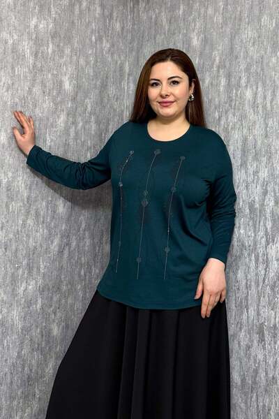 ModaPlaza Women's Blouse with Stone Embroidery on Front and Sleeves 001