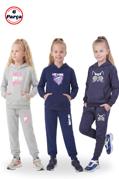 FYK KİDS Σετ φόρμας για κορίτσια 6 τεμαχίων με 3 τσέπες καγκουρό με κουκούλα ...