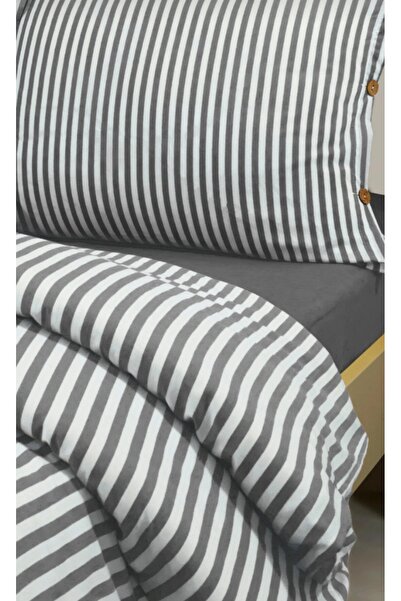 EVRİZON Bohemian Striped Single Duvet Cover Set – Wooden Buttons, Elastic Fit...