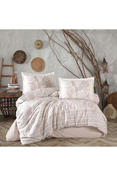 Pucioasa Lenjerie de pat dublu din bumbac 100% ranforce, planje bej, Betina