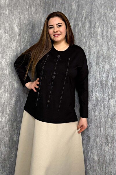 ModaPlaza Women's Blouse with Stone Embroidery on Front and Sleeves 001