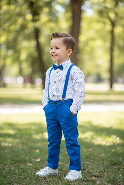İNDİGO Very Stylish Suit with Shirt and Bow Tie for Boys 5Y,6Y,7Y,8Y Blue