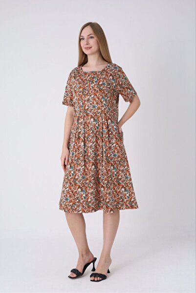 STELLETO Waist Pleated Collar Buttoned Cotton Summer Modal Dress