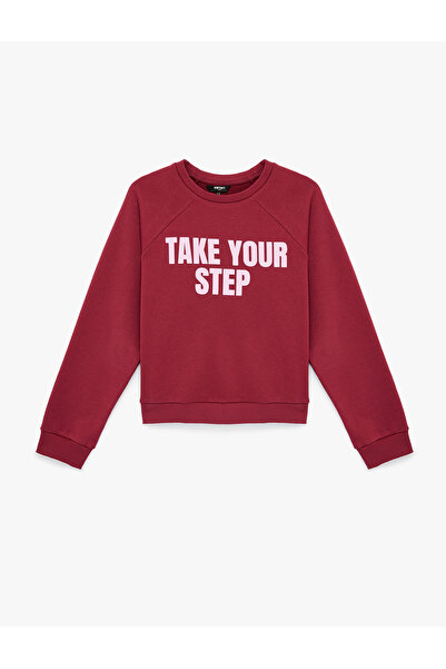 Koton Three Threaded Ribbed Long Sleeve Crew Neck Printed Oversize Sports Swe...