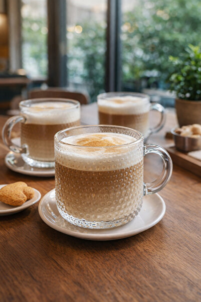 COCEM Carnaval 3’lü Cam Latte & Cappuccino Bardağı Seti – Kabartmalı Desenli ...