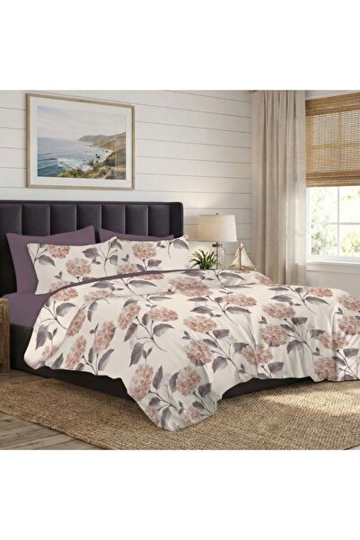 Pucioasa Lenjerie de pat dublu din finet cu 6 piese, Flori de Hortensie