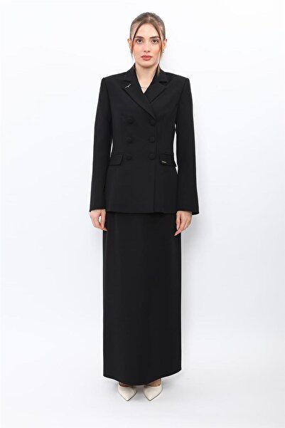 ÖNDER ÖZSOY Buttoned Classic Blazer Jacket & Long Pencil Skirt Women's Suit-B...