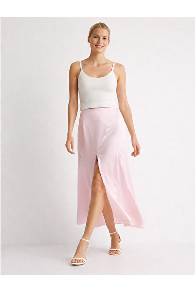Rora Pink Maxi Skirt |   High Waist, Slit Detail, Long Length Women's Skirt