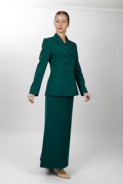 ÖNDER ÖZSOY Buttoned Classic Blazer Jacket & Long Pencil Skirt Women's Suit-E...