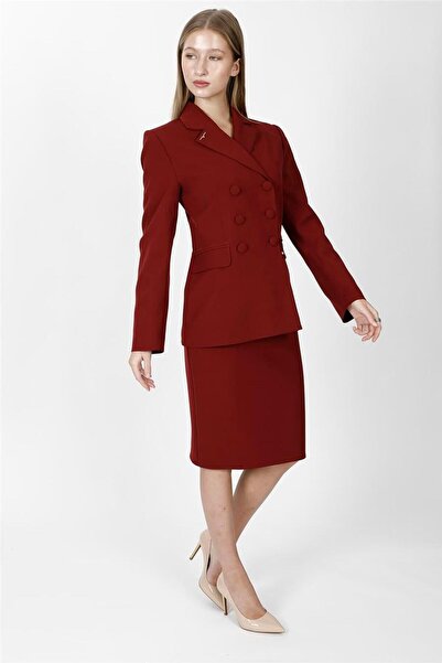 ÖNDER ÖZSOY Buttoned Classic Blazer Jacket & Short Pencil Skirt Women's Suit-...