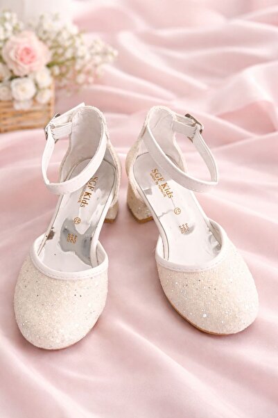 SGF KIDS White Glass Crushed Heel Evening Dress Shoes