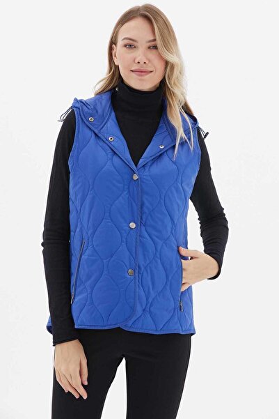 Selen Dik Yaka Kapüşonlu Çıtçıtlı Kapitone Yelek / SAKS