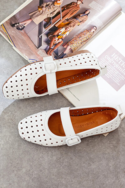 Adım Adım Genuine Leather Belt Detailed Soft Sole Ballerinas